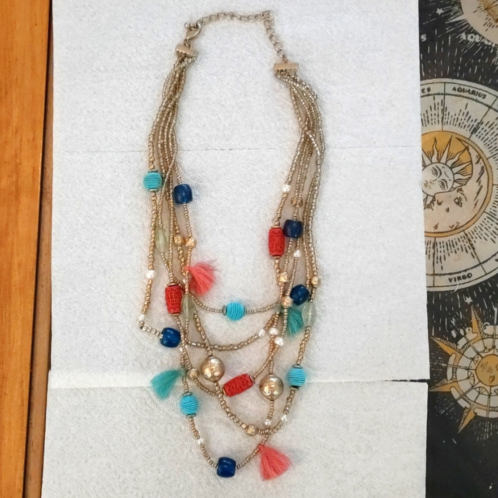 Chico's multi strand bead and tassel necklace